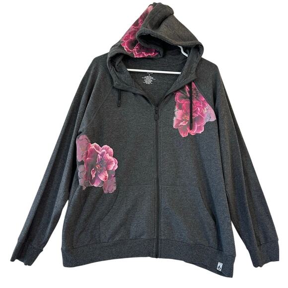 Torrid Active Zip Gray Floral Jacket Hoodie 2 2X Activewear - Picture 1 of 8